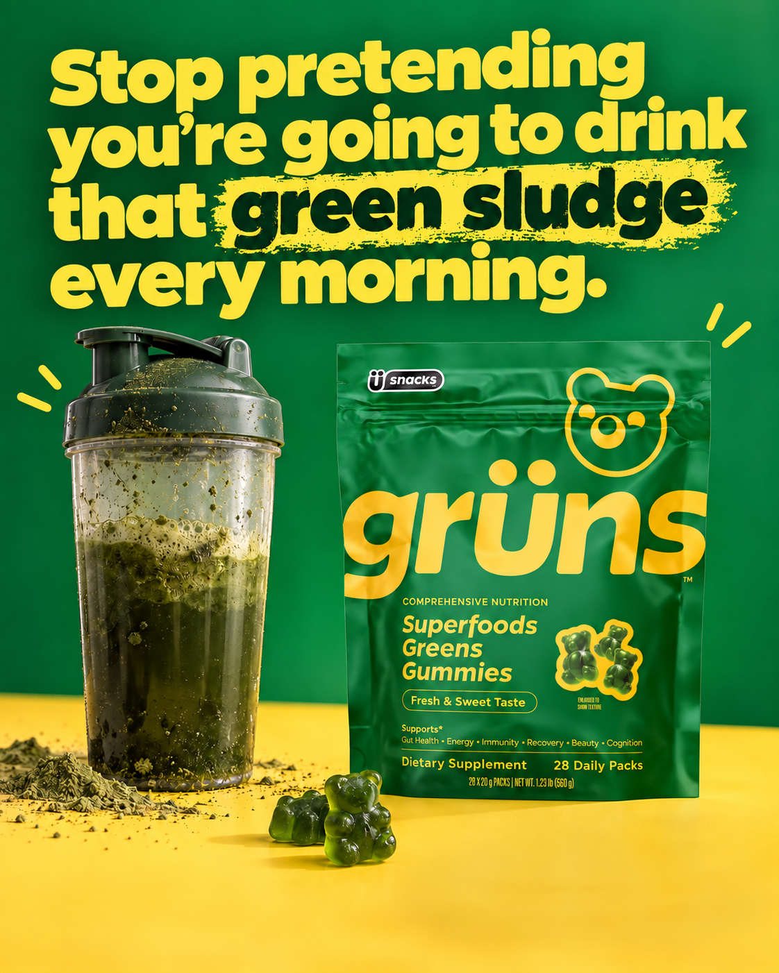 Gruns green superfood gummies static ad