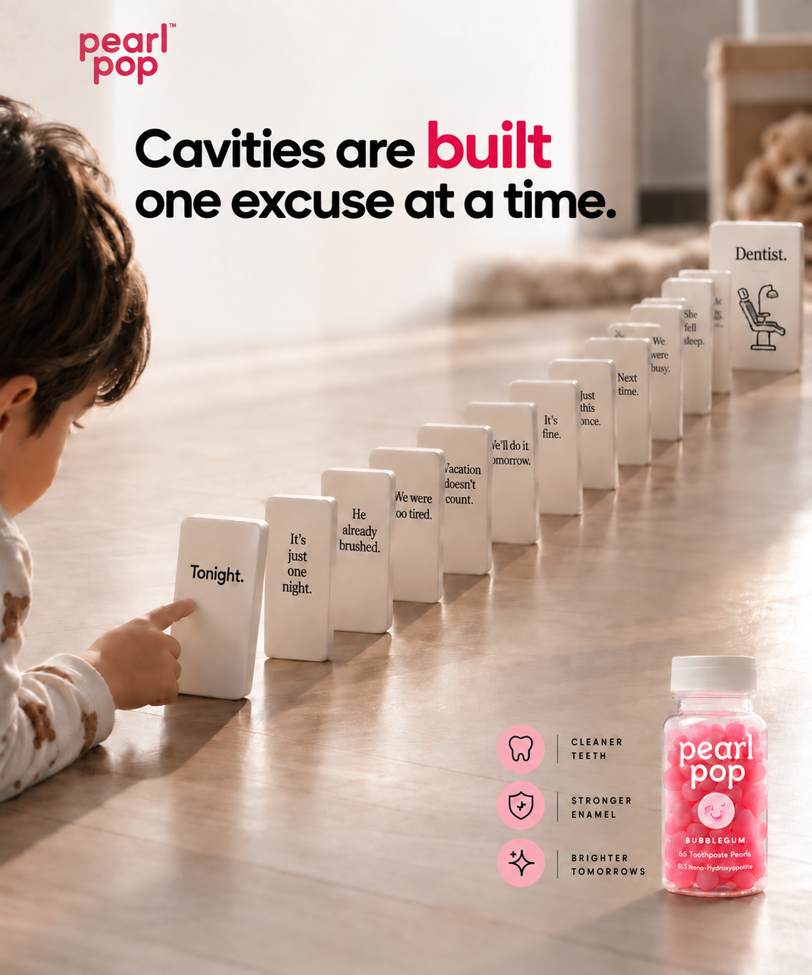 Pearl Pop cavities concept using domino pieces