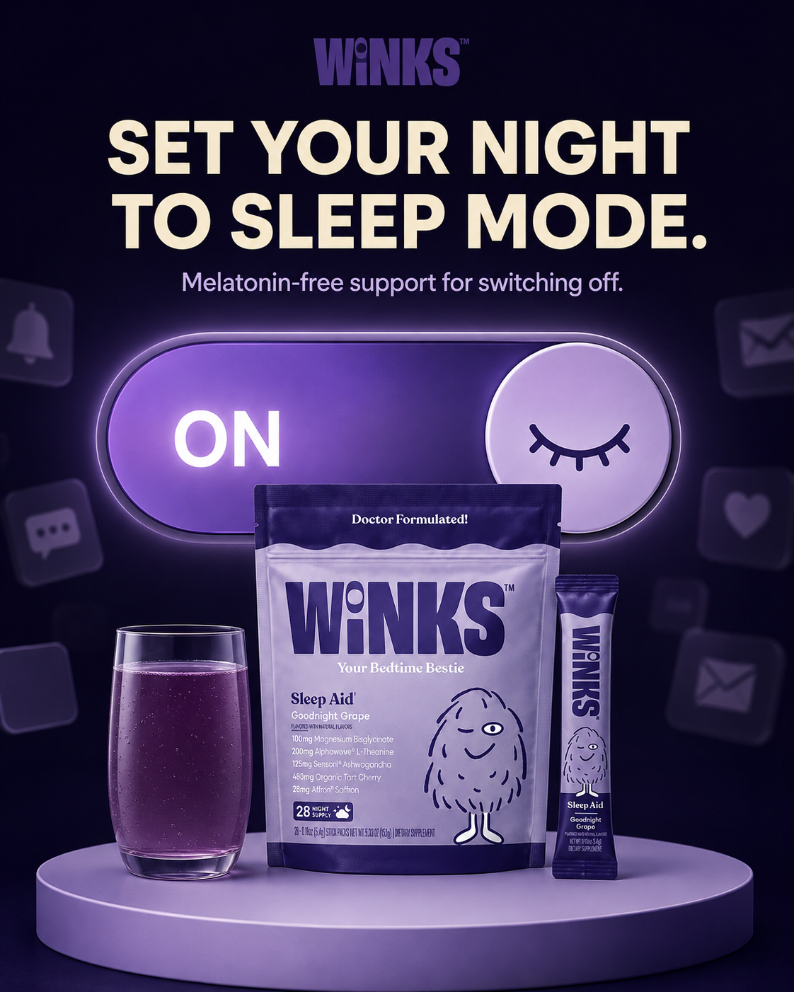 Winks sleep mode product ad