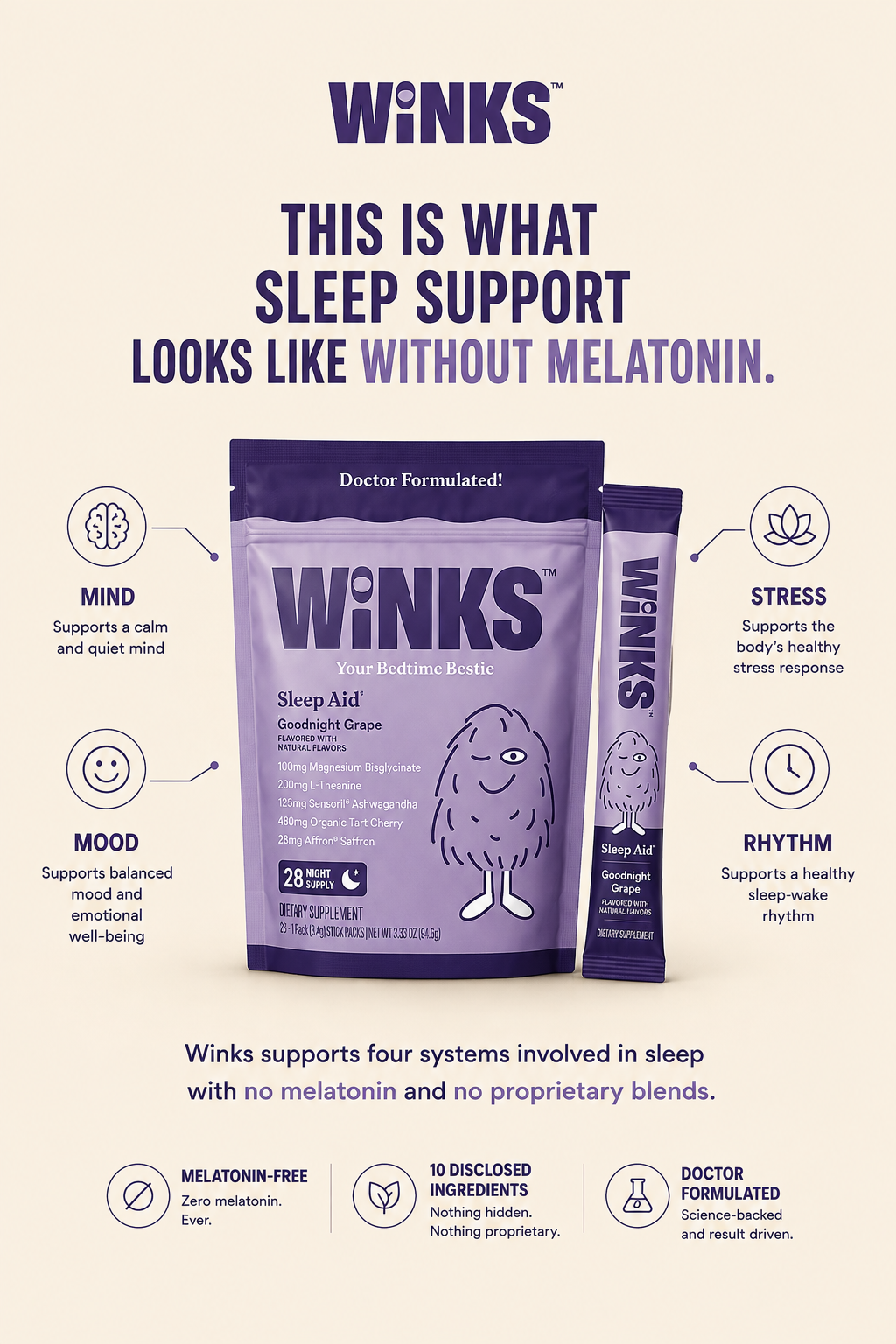 Winks sleep support product education static ad